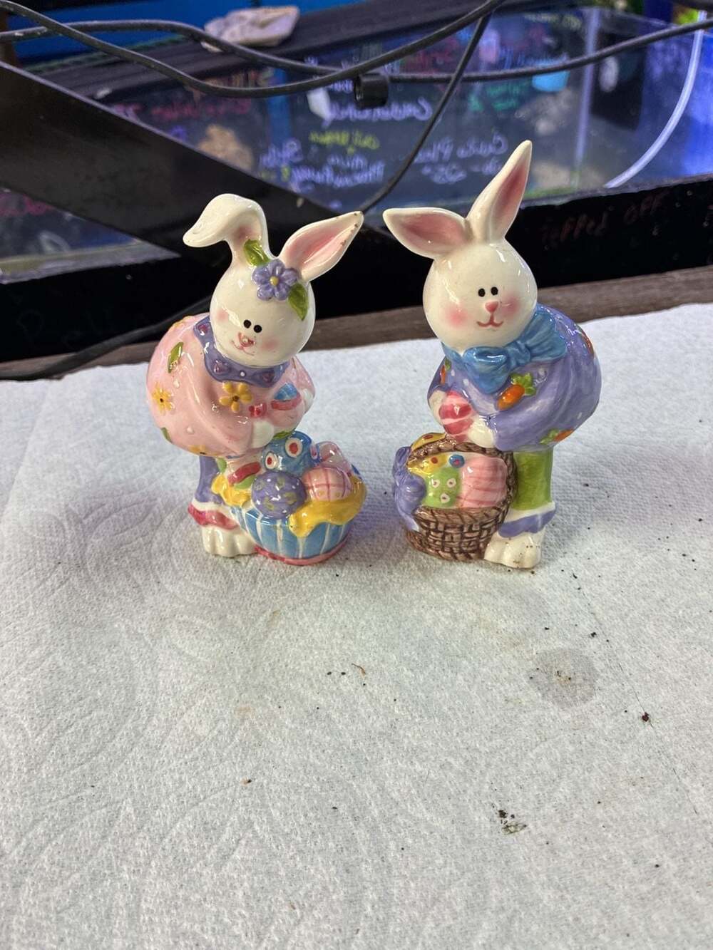 Ceramic Easter Bunny Salt and Pepper Shakers Set Pastel Hand Painted Rabbit Figu